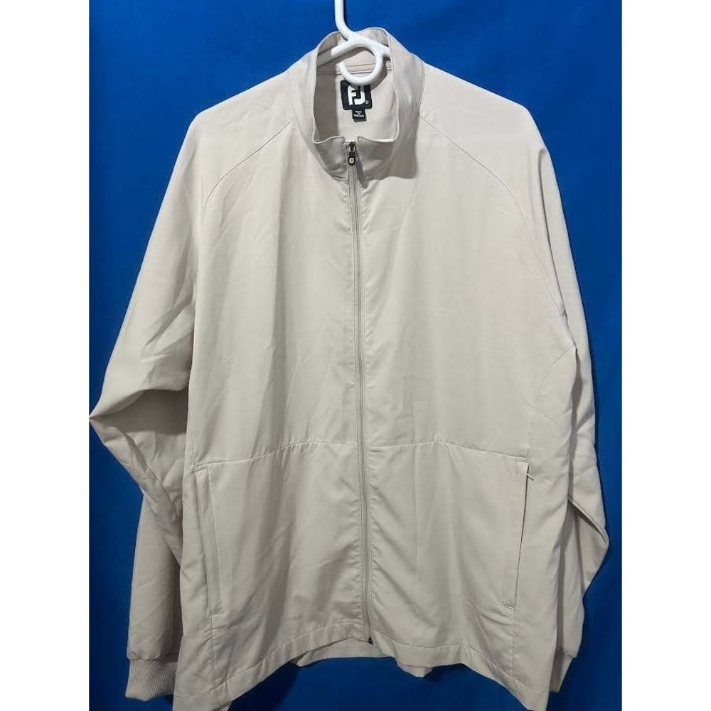 FootJoy DryJoys Mens Large Tan Beige Full Zip Golf Jacket Mock Neck Lightweight
